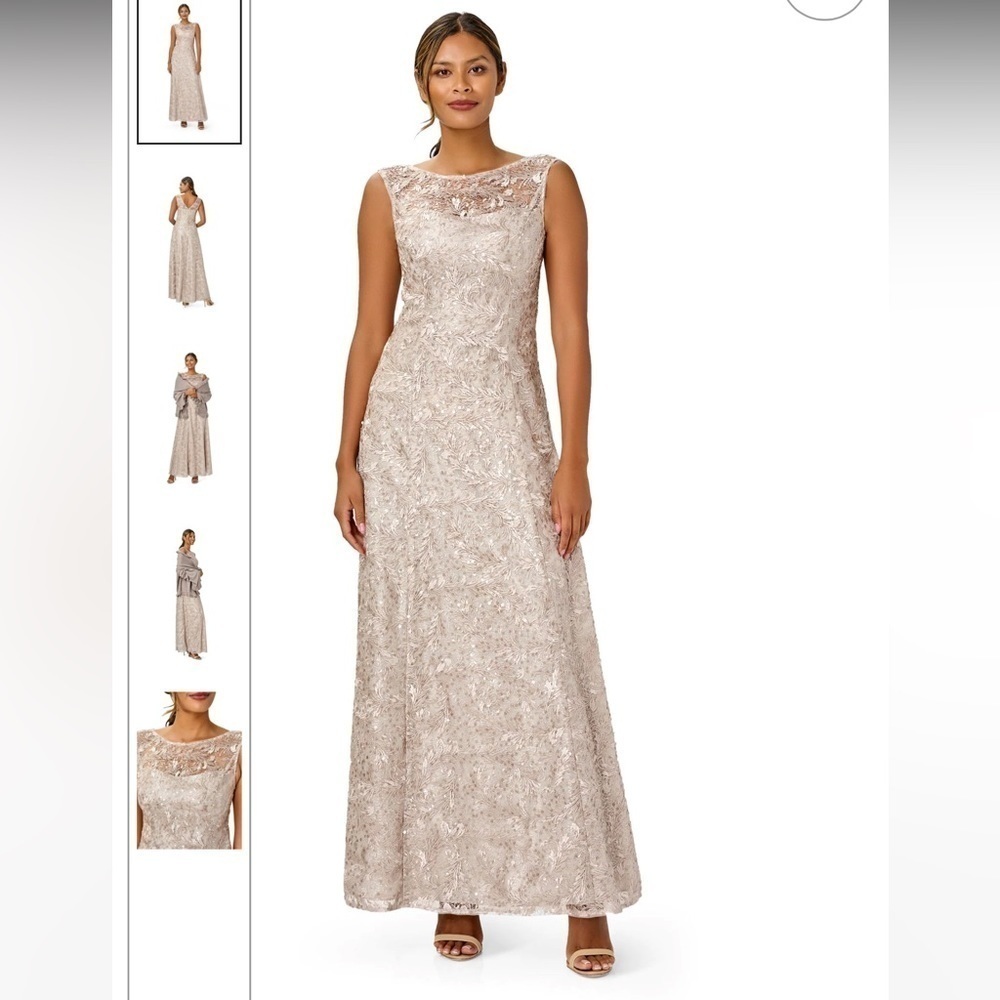Adrianna Papell | Sequin Lace Gown In Grey Marble Size 8 NEW